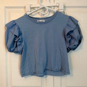 Zara Light Blue Ruffle Sleeve Blouse